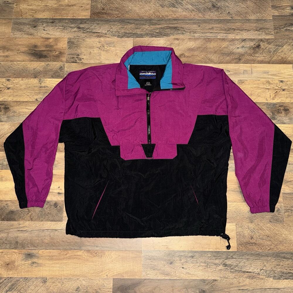 Vintage White Sierra Pullover Anorak Jacket Womens XL Purple Teal Black